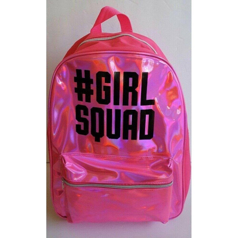 Girl Squad Backpack Pink Iridescent Bag School Travel Gift 16"